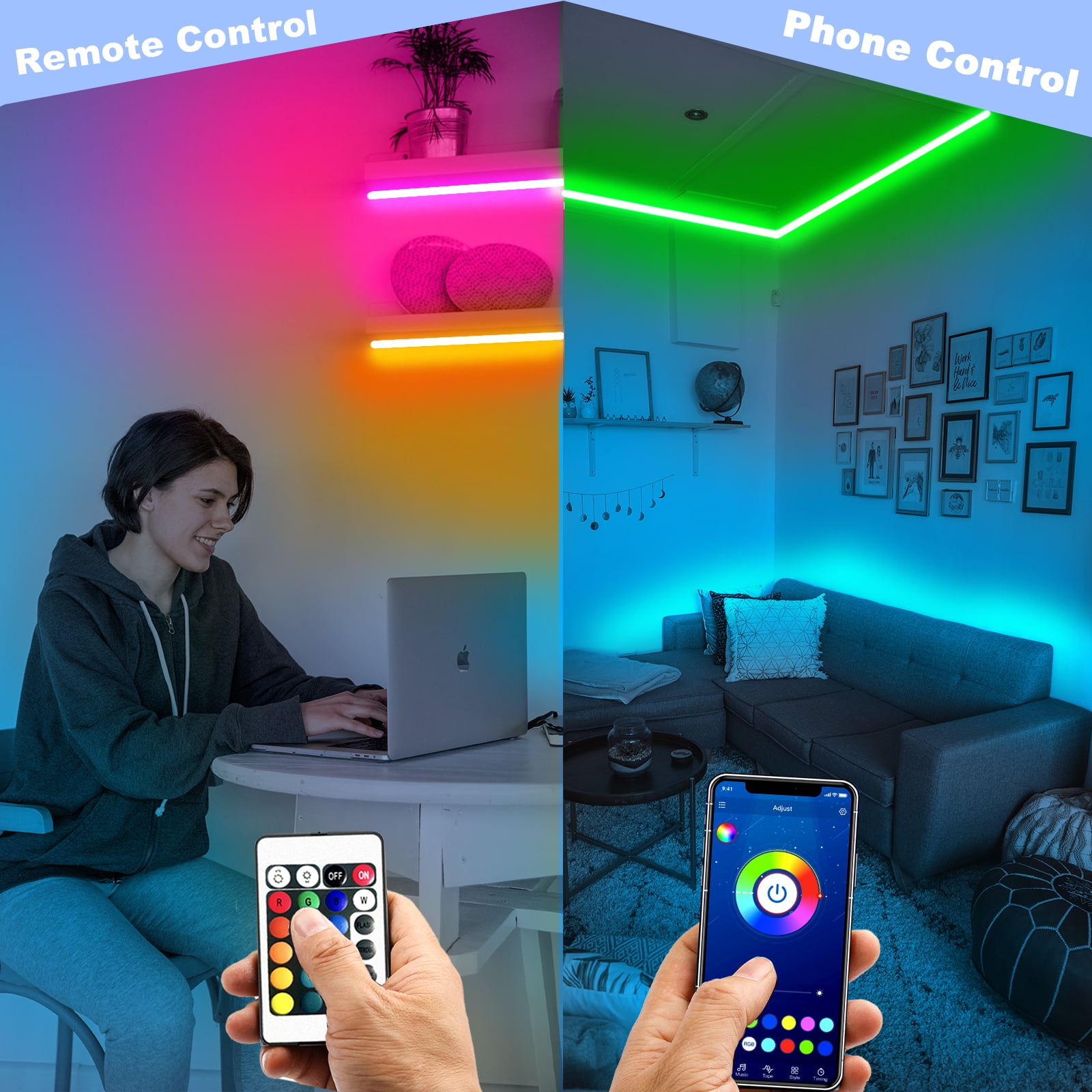 DAYBETTER Led Strip Light, 65.6ft App Remote Control Color Changing with Music Sync for Home Decor(2 Rolls of 32.8ft)