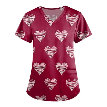 

Cakiesky Women s Scrubs Shirts Moisture-Wicking V-Neck Printed Short-Sleeve Valentines Day Shirt Purple XXXXL