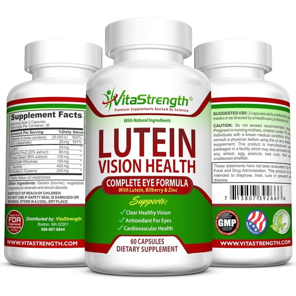 Vision Health Complete Eye Formula - 20mg Lutein Plus Other Eye Care Nutrients - By VitaStregth