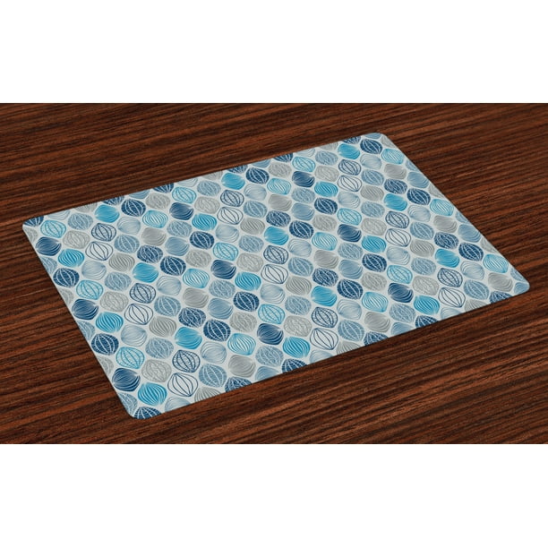Grey Blue Placemats Set of 4 Ethnic Round Shapes with Swirls Scale and