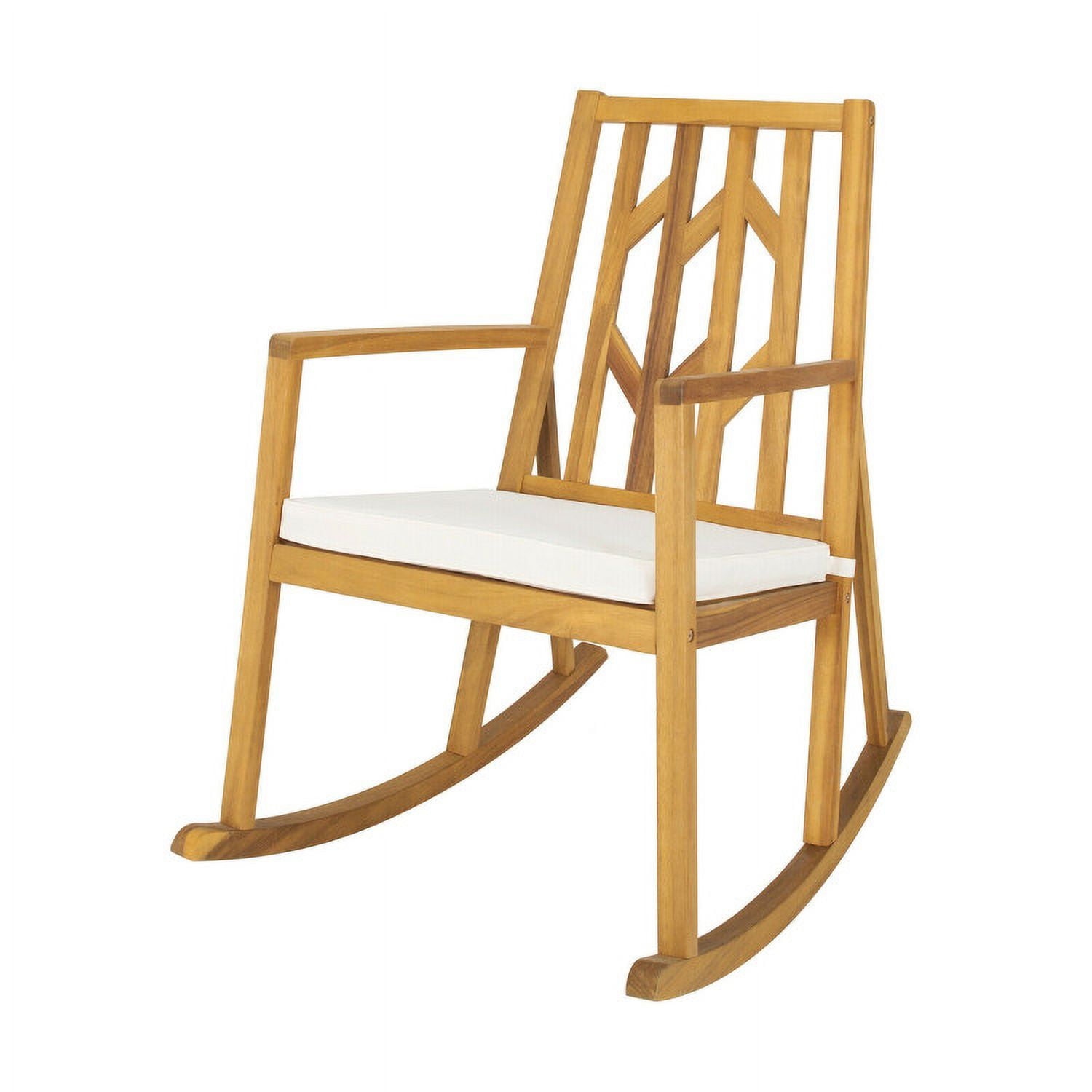 Aimee Lii Outdoor Rocking Chair with Cushion, Wooden Patio Rocker Chair for Lawn, Porch, Backyard, Indoor and Garden, White