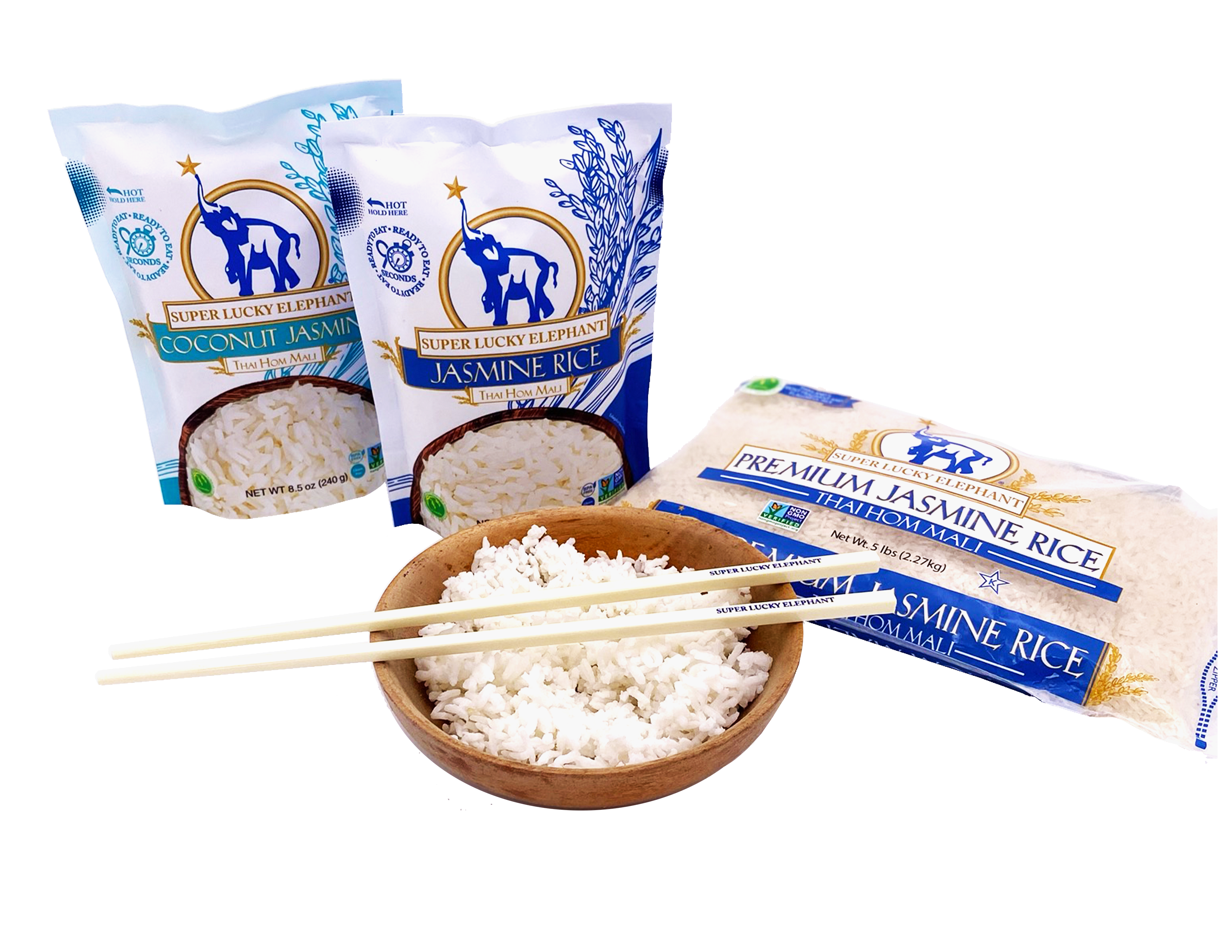 (2 pack) Super Lucky Elephant Thai Hom Mali Jasmine Rice, 32 oz, Does not contain Peanuts, Soy, Milk, Egg, Wheat, Fish, Tree Nut, Crustacean shellfish, and Sesame.