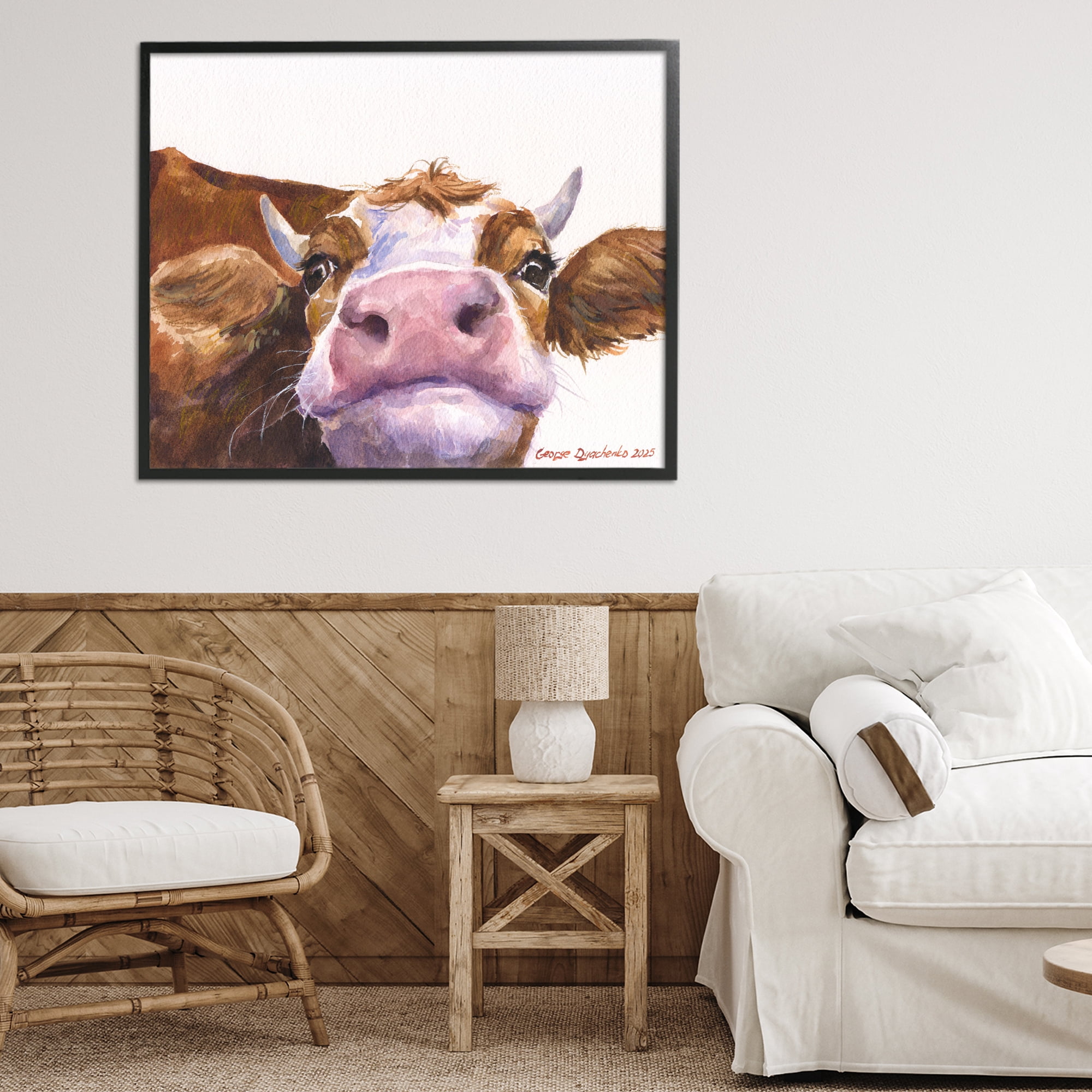 Stupell Industries Cute Cow Close Up Black Framed Giclee Art, design by George Dyachenko