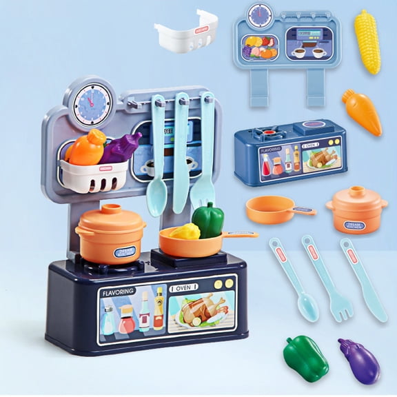 Kids Countertop Pretend Kitchen Cooking Playset, Toddler Toy with Play Vegetables, Chef Role Play Costume, Educational Imaginative Game, Birthday Holiday Gift for Boys Girls Ages 3 4 5 6 Years Old