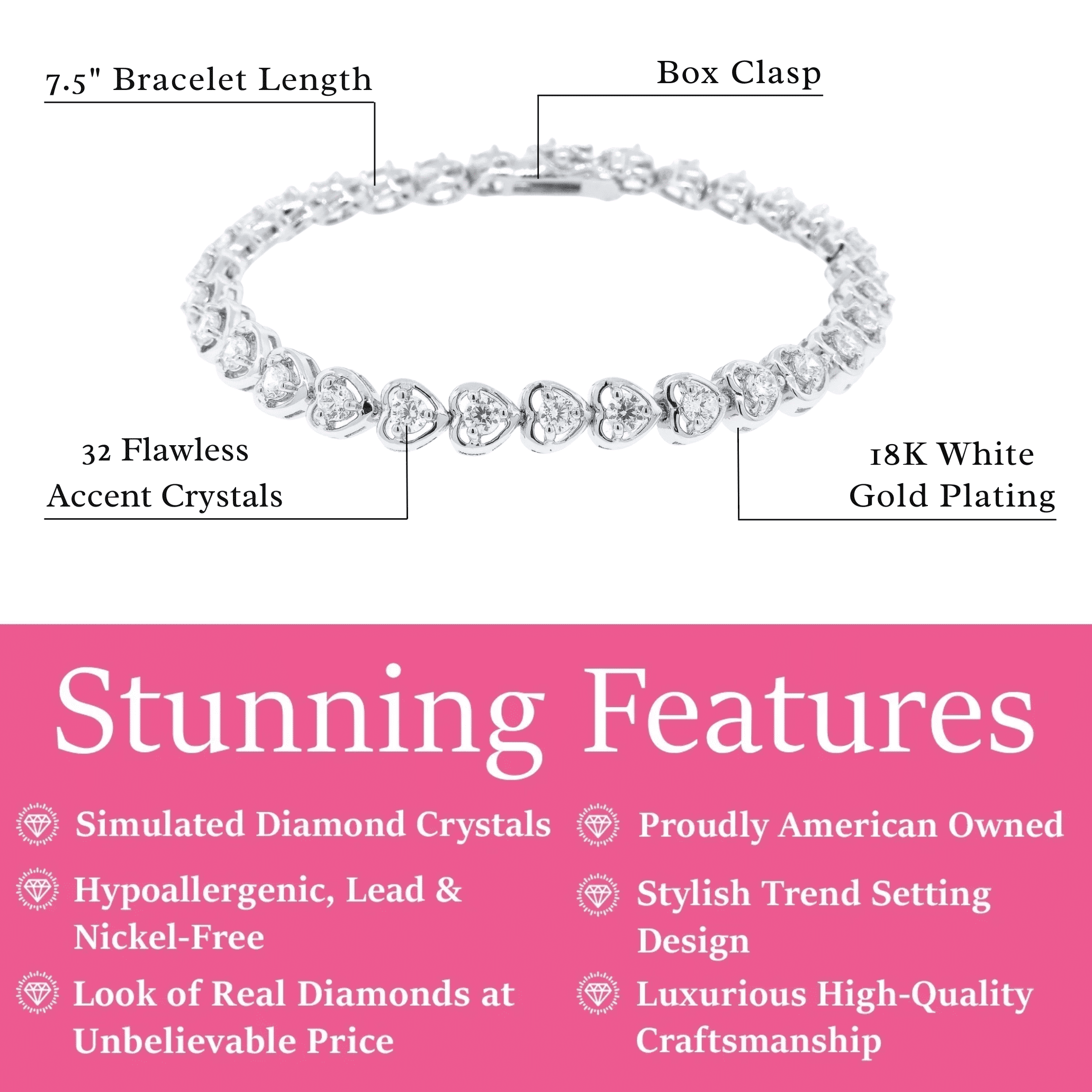 Cate & Chloe Rosalie 18k White Gold Plated Tennis Bracelet with Simulated Diamonds Gift for Women