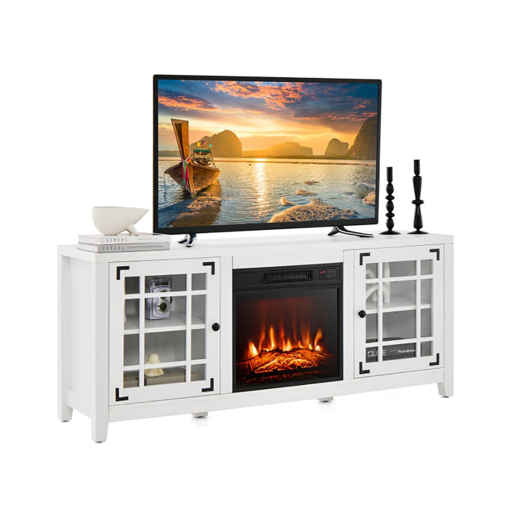 Finihen TV Stand, TV Cabinet, 58 Inch Fireplace TV Stand with Adjustable Shelves for TVs up to 65 Inch, for Living Room, Bedroom, White