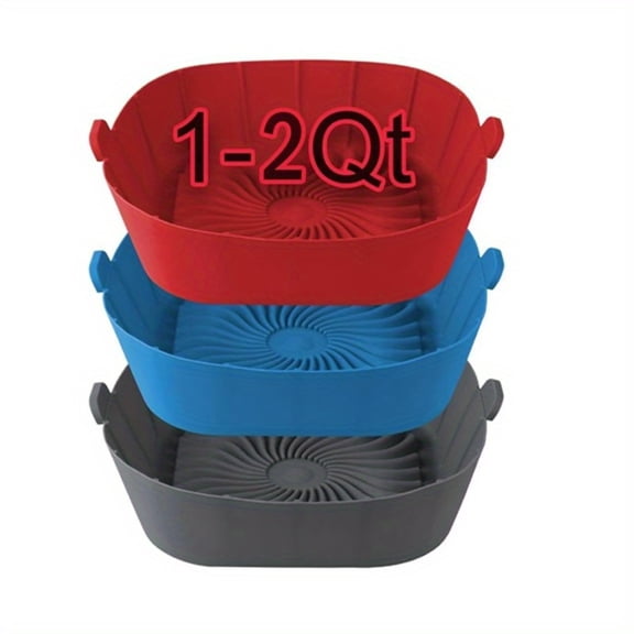 3-Pack Square Silicone Air Fryer Liners, Non-Stick & Reusable Basket Insert for Most 1-2 QT Mini Models, Dishwasher Safe