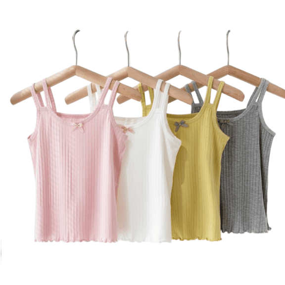 LYMAYTER 4-14Y Girls Solid Color Cami Tank Top Crew Neck Sleeveless Soft Light Breathable Summer Basic Shirt