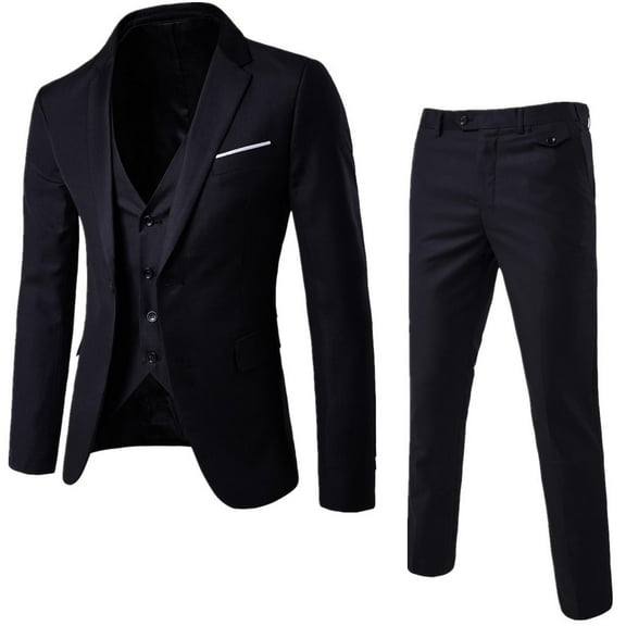 Baqcunre Clearance! Suits for Men, Men's Suit Slim 3 Piece Suit Business Wedding Party Jacket Vest & Pants Coat Blazer for Men Tops for Men, A Suit Black XL