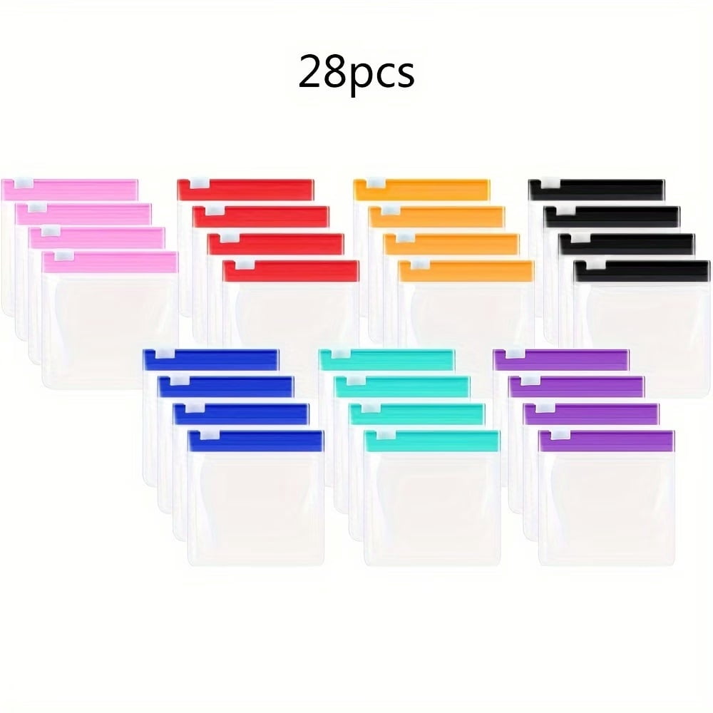 28pcs Reusable Zipper Pill Bags Set - Translucent Medication Organizer with Slide Lock for Pills and Small Items - 7 Color Options