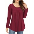 thumbnail image 2 of Fantaslook Plus Size Womens Tunic Tops Eyelet Dressy Long Sleeve Shirt Pleated Crew Neck Blouses Curved Hem Fall Outfits, 2 of 7