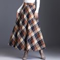 thumbnail image 5 of Womens Plaid Skirt Fall Long A-Line High Elastic Waisted Skirt Winter Vintage Woolen Tartan Skirts with Pockets, 5 of 6