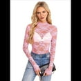 thumbnail image 3 of Blusa de Larga con Encaje Floral de para Mujer, Blusa Interior Transparente con , Cuello Redondo, Informal, Transparente. Rosa M, 3 of 7