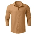 thumbnail image 3 of Button Down Shirts Men Men 3/4 Sleeve Cotton Linen Shirts Solid Color Casual Lapel Long Sleeve Shirt Linen Shirts Men Orange L, 3 of 5