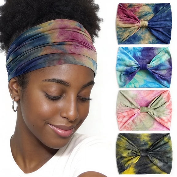 Wide Headbands For Women Knotted Headband African Womens Head Wraps Stretchy Hair Accessories Bands Tie Dye 4 Pack