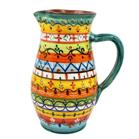 

Hand-Painted Portuguese Pottery Clay Terracotta Colorful Pitcher Made in Portugal