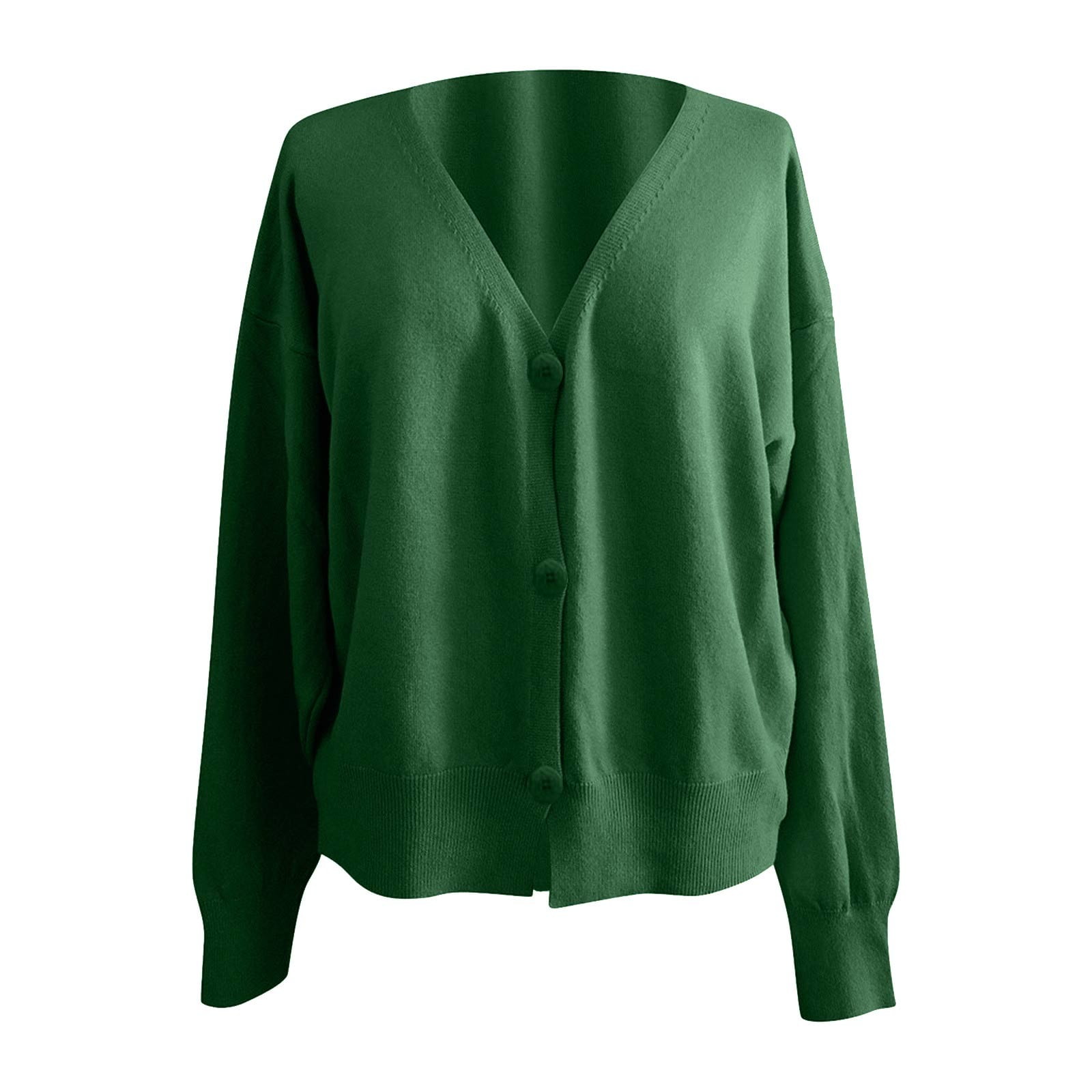 Women's Button Solid Knit Sweater Cardigan Long Sleeved Jacket - image 4