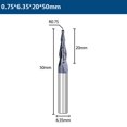 thumbnail image 1 of Tapered Ball Nose End Mill 2Flute 1/4" Shank Carbide End Mill Spiral Router Bit R0.75X20Xd6.35X50, 1 of 10