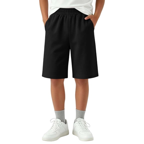 LJEFF Boys Cotton Athletic Shorts, Pockets Baggy Quick Dry Elastic Waist Summer Casual Shorts Black Size 6 Yres