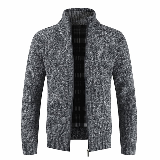 Men's Stand Collar Cardigan Zipper Sweater Long Sleeve Knit Jacket