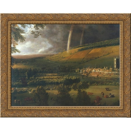 - Landscape with Rainbow, Henley on Thames 24x20 Gold Ornate Wood Framed Canvas Art by Jan Siberechts