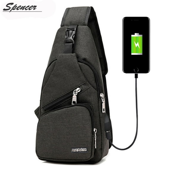 Spencer Men Crossbody Chest Backpack Messenger Shoulder Sling Bag Daypack with USB Charging for Travel (6.3*2.7*12.6inch, Black)