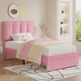 thumbnail image 4 of VECELO Upholstered Bed Frame with Storage Drawers, Twin Size Modern Platform Bed Frame with Adjustable Headboard, No Box Spring Needed, Pink, 4 of 8