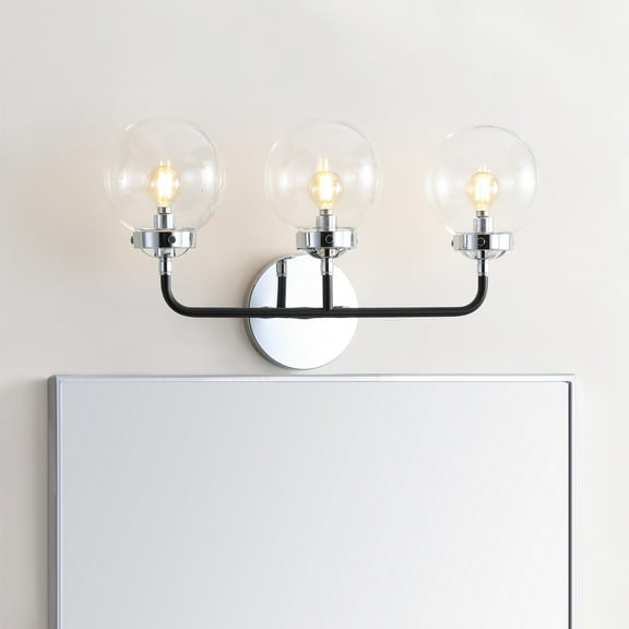JONATHAN Y Caleb 22" 3-Light Contemporary Transitional Iron/Glass LED Vanity Light, Chrome/Black