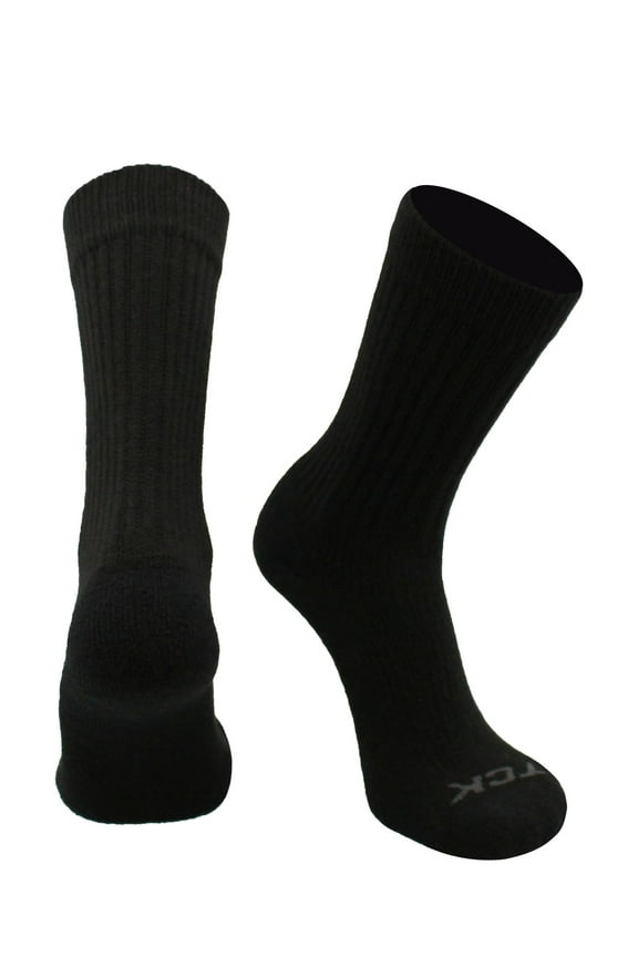 Ultra-Soft Acrylic Athletic Crew Socks, Smooth Toe Seam Performance Team Sports Socks for Basketball, Football (Black, Medium)
