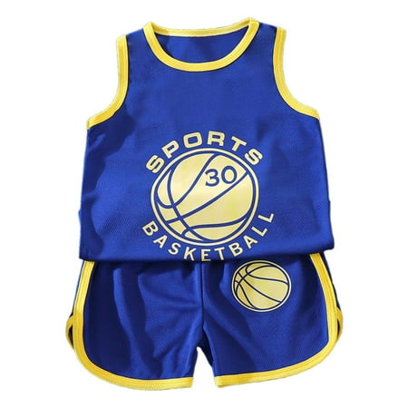 JCCXIN Toddler Kid Boys Outfit Printed Crew Neck Sleeveless Summer Basketball Mesh Vest And Shorts With Elastic Waist Sportswear Lightweights Outdoor Play Cool Celebration Set Blue 8-9 Years