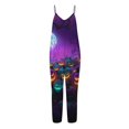 thumbnail image 5 of Women's Halloween Jumpsuits Spiderweb Skull Halter Backless Spooky Overalls Witch Hat Ghost Wide Leg Horror Rompers, S, 5 of 6