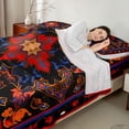 thumbnail image 3 of Erosebridal Hippie Mandala Full Size Sheets, Bohemian Floral Bed Sheets, Black Red, 4-Piece 1 Flat Sheet, 1 Fitted Sheet and 2 Pillowcases, 3 of 5