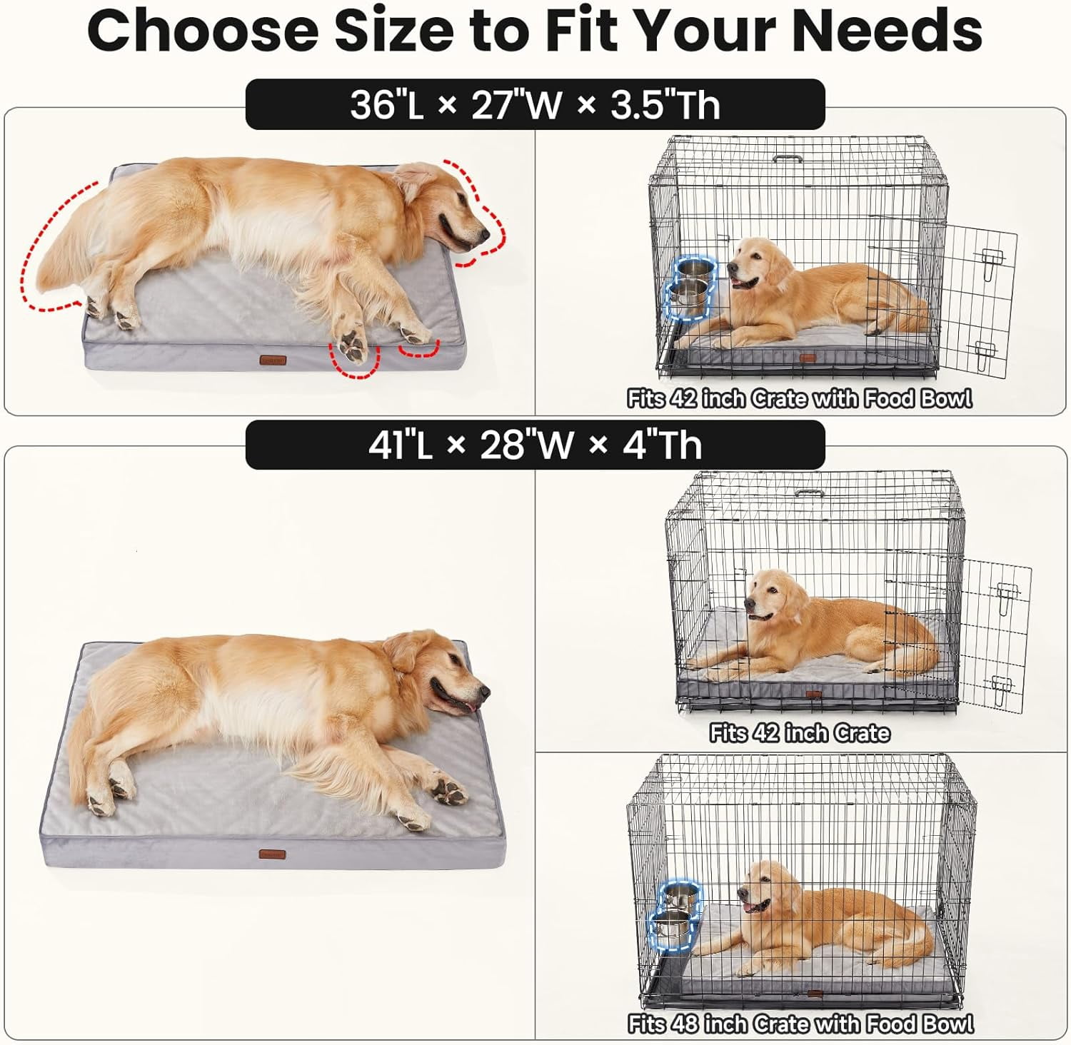 Orthopedic Waterproof Dog Bed for Large Dogs, Machine-Washable Removable Cover in Easy-Clean Fabric, High Density Foam & Easy-Carry Handle, Suitable for Crate, 41 inch (Gray)
