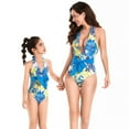 thumbnail image 5 of Mom and Daughter Matching Swimwear One Piece Swimsuit V Neck Vintage Print Parent-Child Swimsuit Women's Swimwear Girls' Little Girls 8-10Years, 5 of 8