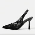 thumbnail image 5 of OOOUM Lace Mesh Kitten Heels For Women Comfortable Lightweight Flexible Slingback Pumps Non Slip Adjustable Pointed Toe Heels Black US:7.5, 5 of 7