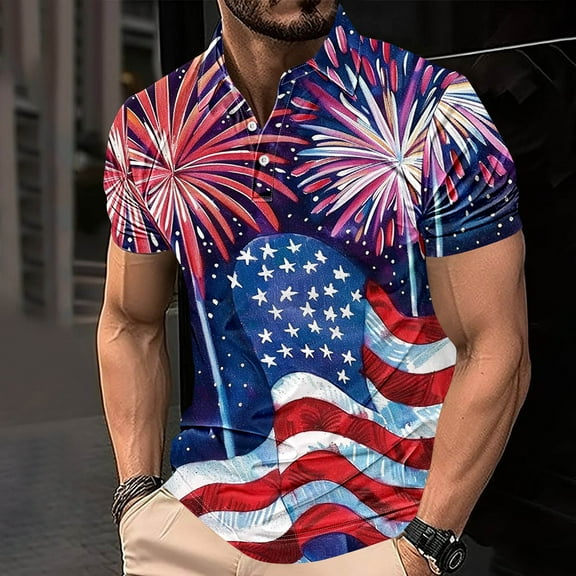 Independence Day Shirts For Men American Flag Graphic Tees Summer Lightweight Breathable Button Lapel Short Sleeved Top Multicolor XXXL