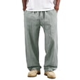 thumbnail image 2 of Dolkfu Pants Men Striped Cotton Linen Sweatpants Drawstring Loose Straight Leg Men Trousers L, 2 of 8