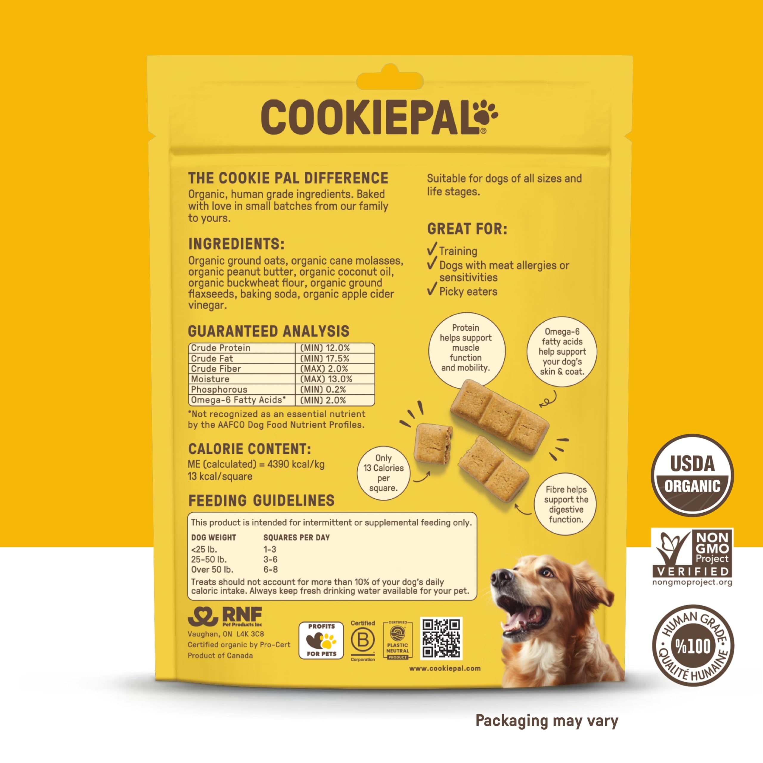 Cookie PAL Dog Treats, Crunchy Peanut FST1&nbsp;Butter Puppy Training Treats, Human Grade USDA Organic, Natural Dog Biscuits, 10oz (Pk of 3)