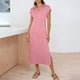 thumbnail image 5 of TaTaai Women's Short Sleeve Midi Dress Solid Color Lapel Collar Casual Dress with Side Slit Lightweight Stretchy Polyester Blend Gift, 5 of 7