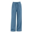 thumbnail image 5 of Maplenight Wide Leg Pants for Women Cotton Elastic Waisted Flowy Casual Trousers with Pockets Drawstring Loose Fit Palazzo Pants for Beach​, 5 of 5