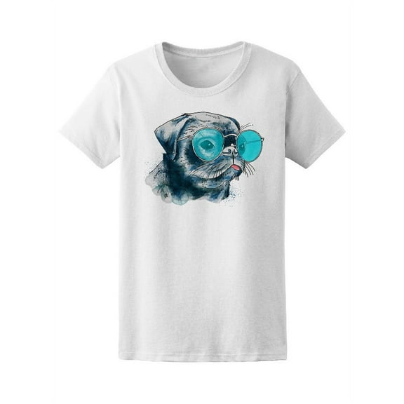 Hipster Pug Dog T-Shirt Women -Image by Shutterstock, Female Medium