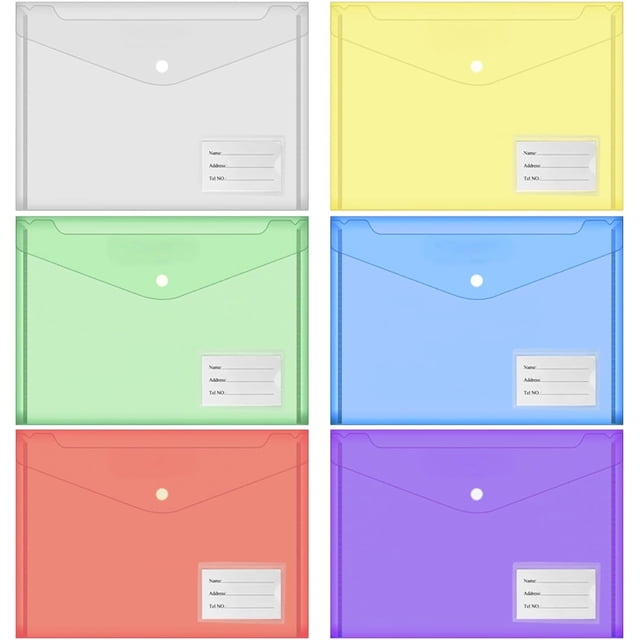 File Folders A Letter Size Plastic Envelopes with Label Pocket Colo File Folder Document Folder for School Home Work Office Organization Assorted Color