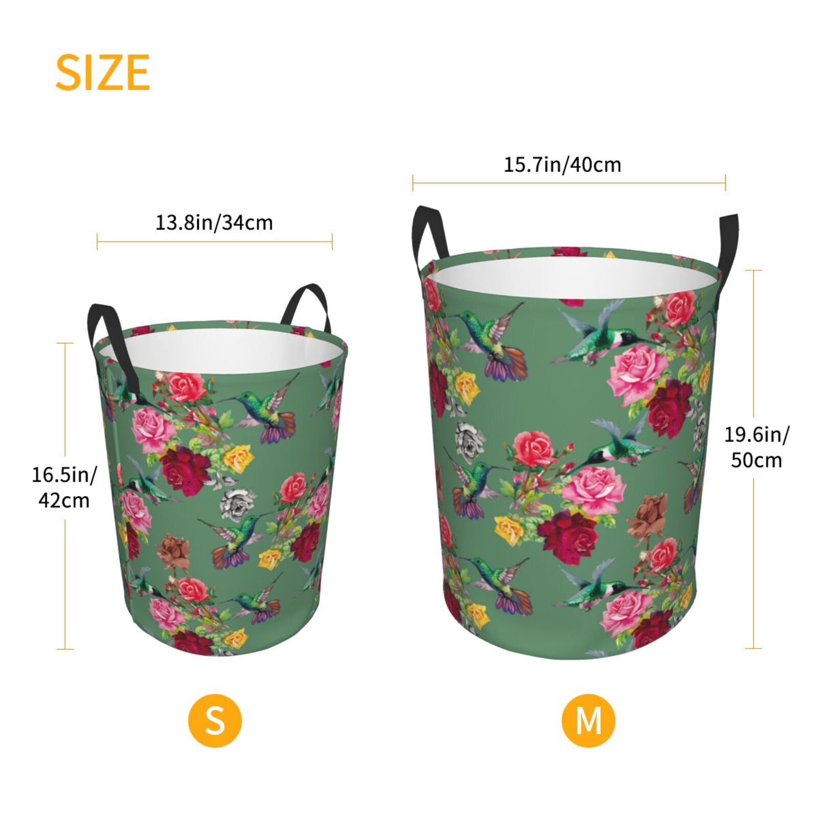 Large Laundry Basket with Handles - Hummingbird Rose Kids Baby Dirty Clothes Laundry Hamper for Bedroom Aesthetic