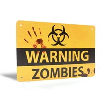 Warning Zombies Sign Spooky Metal Wall Art for Zombie Bedroom Halloween Decorations