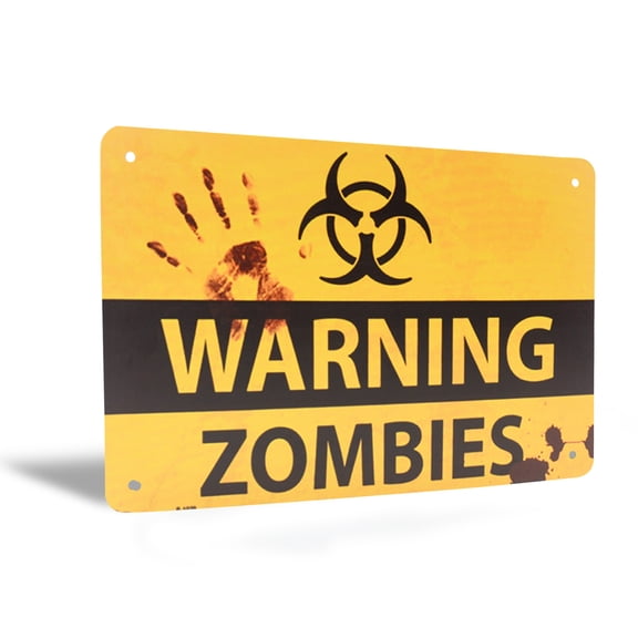 Warning Zombies Sign Spooky Metal Wall Art for Zombie Bedroom Halloween Decorations