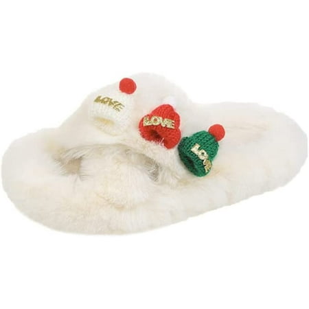 

Slippers for Women with Memory Foam and Fuzzy Furry Plush Open Toe Fluffy House Slippers as Christmas Gifts Comfy Winter slip on Cross Band Womens Slippers