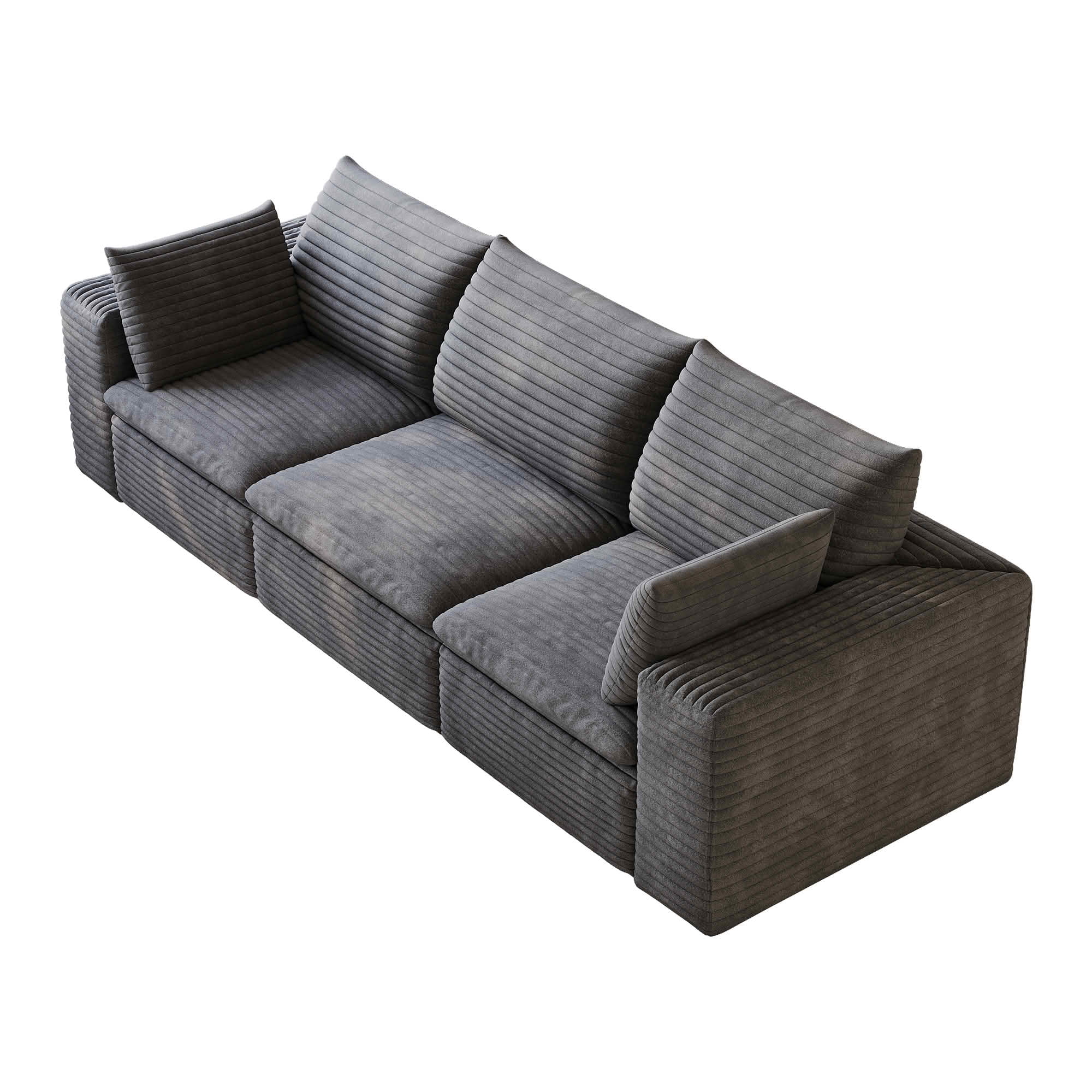 MAYEERTY 102.4 Inch Cloud Modular Sofa, Corduroy Deep‑Seat Couch with Double‑Layer Removable Cushions, No‑Assembly DIY Combination Sponge Sofa for Living Room Bedroom Conference Room Apartment