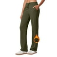 thumbnail image 2 of YODETEY Women's High Waist Drawstring Pants, Womens Fleece Lined Straight Leg Lounge Pants ,Women's Plus Army Green,Size XL, 2 of 8