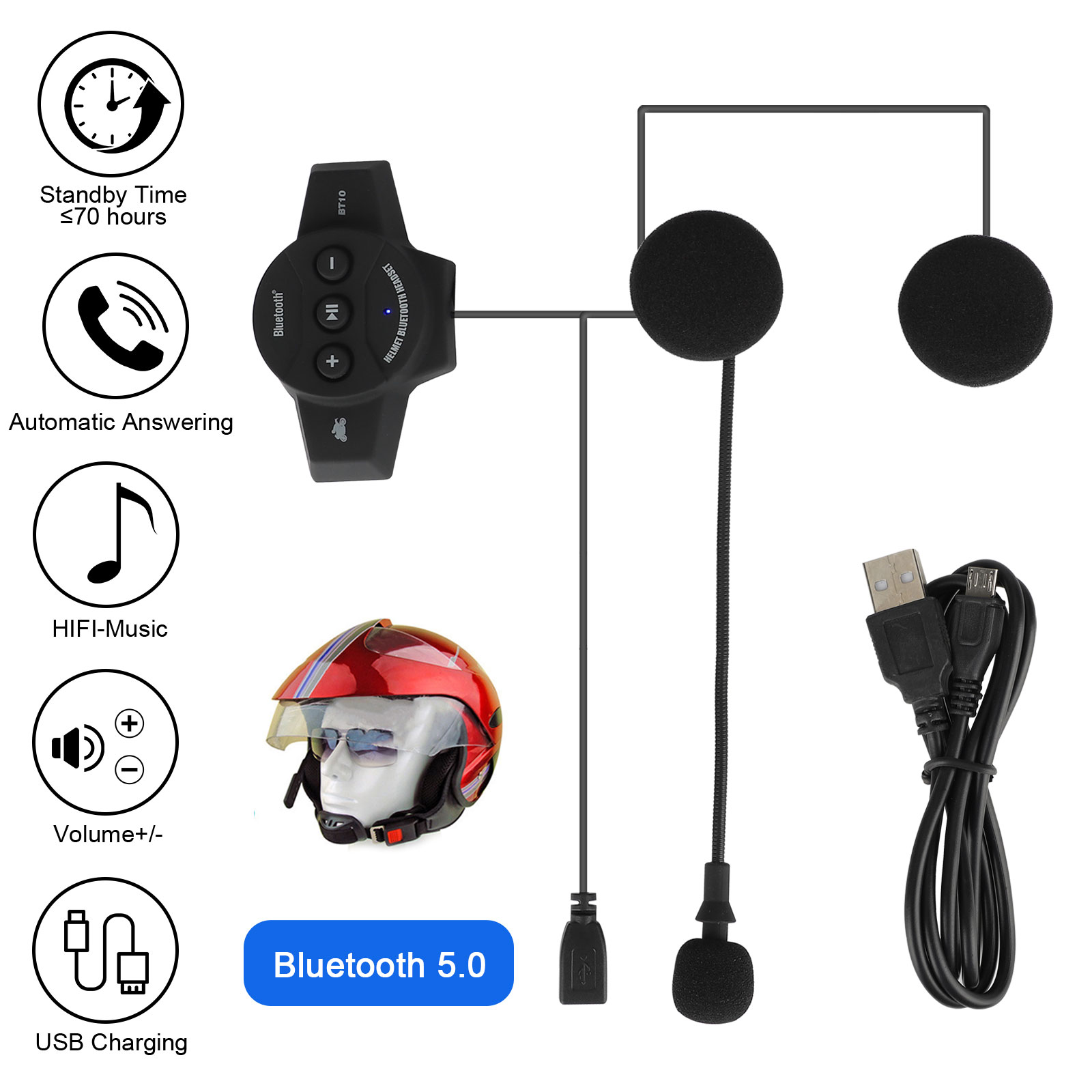 Supporting Auto Answering Incoming Calls,Simple Music Control /& Dialing Voice Prompts Bluetooth 5.0 Helmet Headset YOVDA Motorcycle Wireless Headset for Helmet