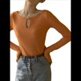 thumbnail image 1 of Camiseta de Larga y Cuello Redondo Estilo Francés para Mujer, Ideal para , Otoño e Invierno. Tops Interiores de Moda. Naranja XXL, 1 of 9